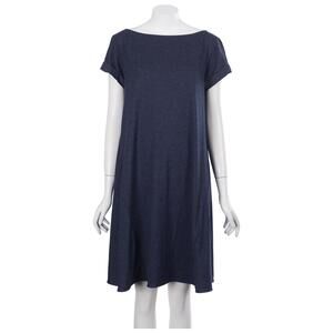 M.M. LaFleur Dress M Blue Boat Neck Short Sleeve A-Line Pullover Stretch Casual